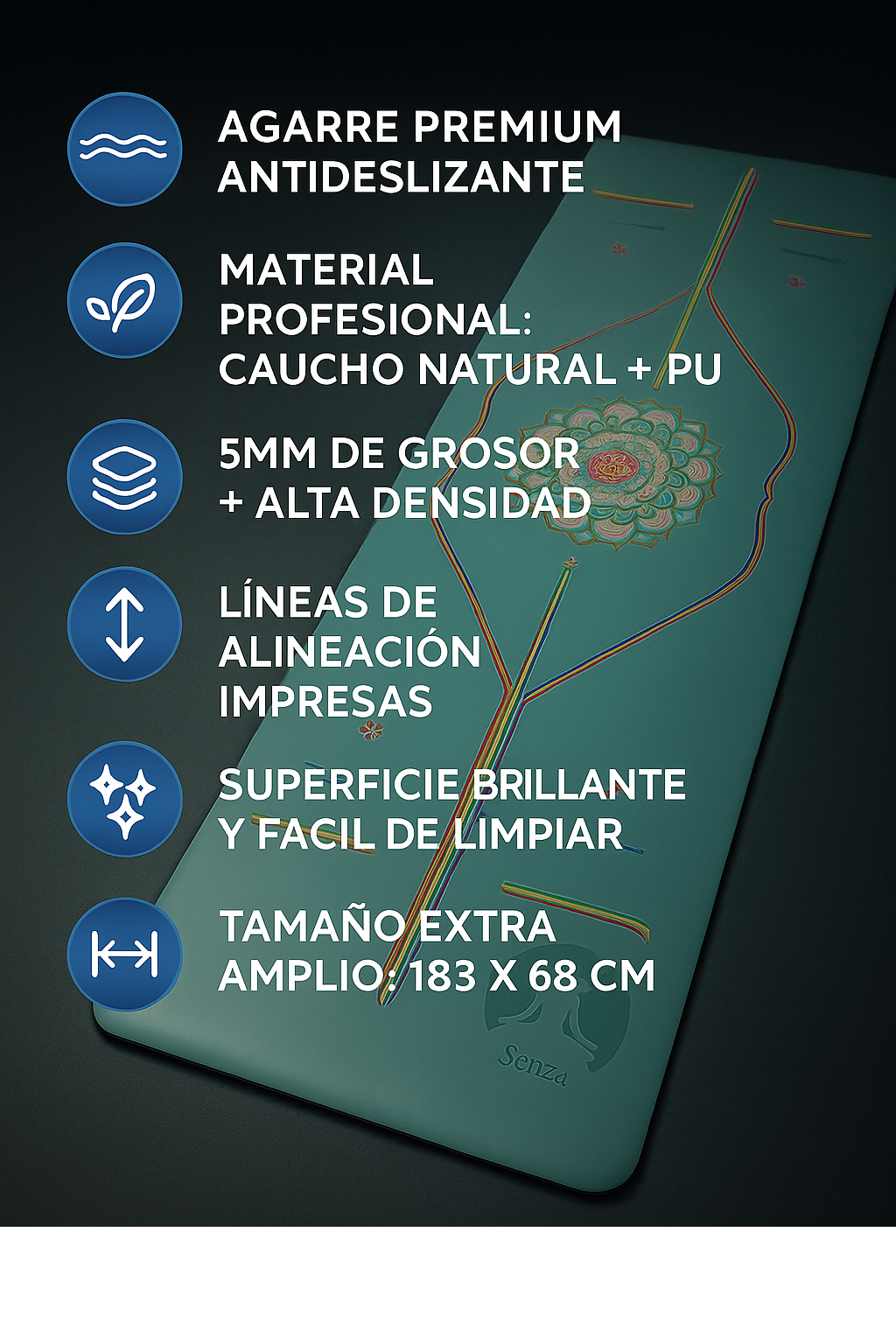 Mat Yoga Antideslizante Con Diseño Alineación | Marca Senza