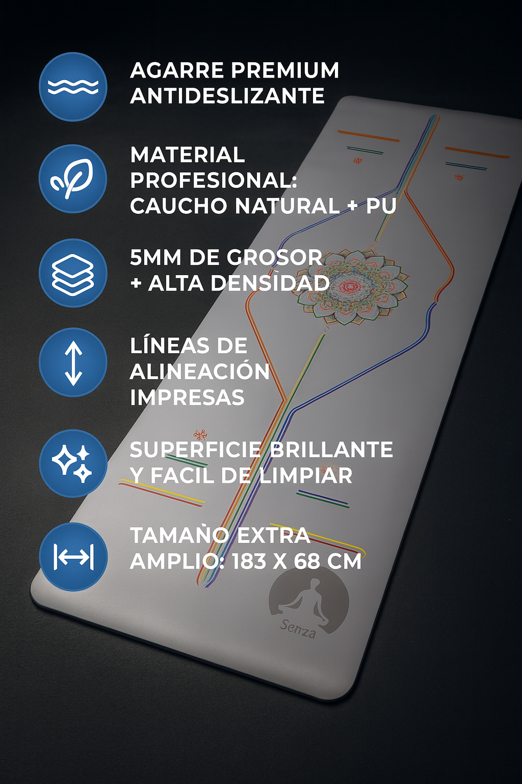 Mat Yoga Antideslizante Con Diseño Alineación | Marca Senza