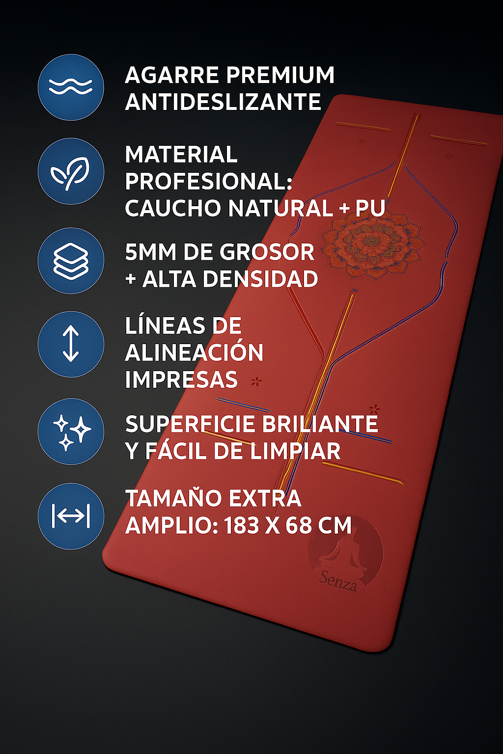 Mat Yoga Antideslizante Con Diseño Alineación | Marca Senza